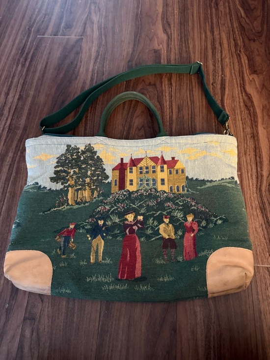 Toby Weston Handbags - Vintage Tapestry Tote Bag with Scenic Embroidery